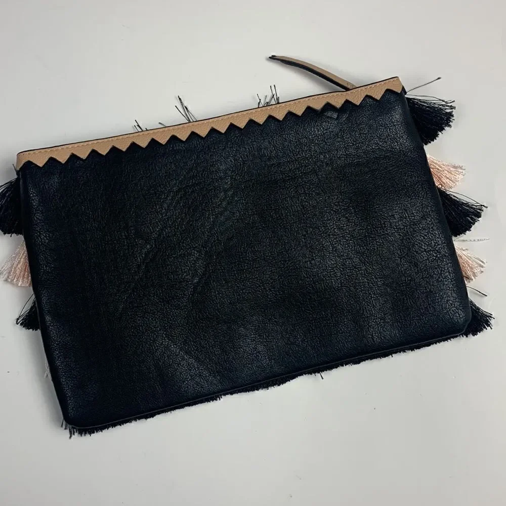 Stella & Dot Pink and Black Eloise Faux Leather & Fringe Clutch purse bag